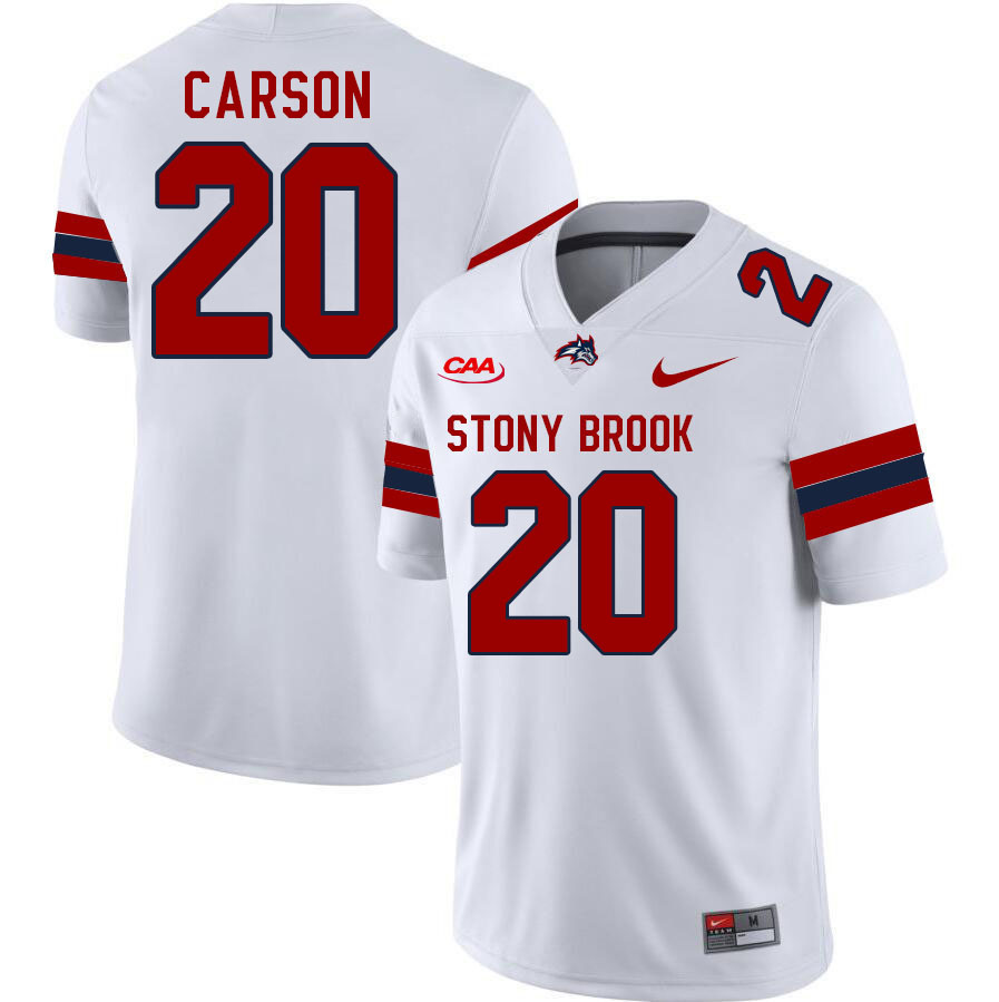 Stony Brook Seawolves #20 Shakhi Carson College Football Jerseys Stitched Sale-White